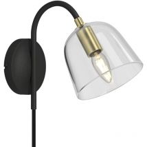 Wall Light Anjita (vintage, antique) in Black made of Glass for e.g. Living Room & Dining Room (1 light source, E14) from Lucande clear, black, brass