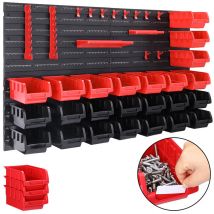 Deuba - Tool Rack Garage Wall Storage System Plastic Bins Storage Kit 45 or 90 Pcs Tools Organiser Home Shelves Unit Stackable Pegboard Boxes Red &