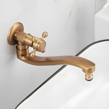 Wall Mounted Basin Faucet Garden, Retro Cold Water Sink Faucet, 360° Rotation Sink Mixer Antique Brass