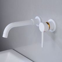Wall Mounted Basin Faucet, High Quality Brass Wall Mounted Mixer Tap, Concealed Bathroom Faucet, 360° Rotating Hot and Cold Faucet, White