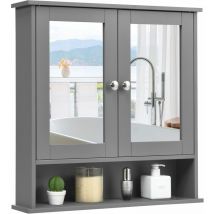 Wall Mounted Bathroom Mirror Cabinet Wooden Storage Cupboard Medicine Organizer