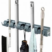 Gymax - Wall-Mounted Broom Holder Mop Hanger Holder Garden Tool Organizer With 6 Hooks