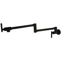 Wall mounted faucet in heavy duty stainless steel with double telescopic joint, folding rocker arm and 2 handles, black