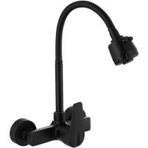 Lokiua - Wall Mounted Kitchen Faucet 360° Rotating Sink Mixer Taps Black Brass Swivel Spout Flexible Hose with Rotating Arm Head Shower Aerator