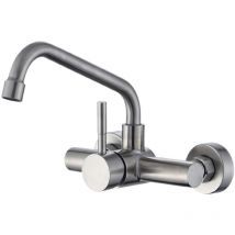 Wall Mounted Kitchen Sink Faucet, 304 Stainless Steel Kitchen Mixer Tap, Kitchen Faucet with Rotating Spout