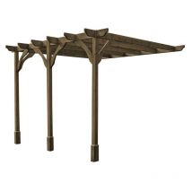 Wall Mounted Premium Pergola 3 Posts - Wood - L420 x W720 x H270 cm - Rustic Brown