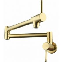 Wall Mounted Pull Down Kitchen Mixer Tap, Brass Pull Down Kitchen Faucet, Double Handle Telescopic Cold Water Faucet, Kitchen Sink Mixer Tap, Brushed