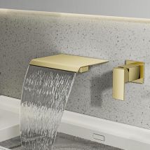 Wall Mounted Waterfall Bathroom Faucet, Waterfall Single Handle Mixer Tap, Countertop Sink Faucet, Hot and Cold Water, Ultra Thin, Solid Copper,