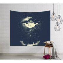 Soleil - Wall Tapestry,Modern Boho Psychedelic Tapestry,Yellow Moon In Clouds,3D Art Printed Cloth Fabric Wall Hanging For Bedroom Living Room Dorm