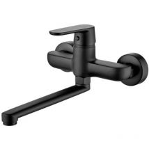 Wall Mounted Kitchen Tap Black Single Lever Swivel Spout