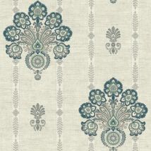 Wallquest - Caspia Indian Flower Teal Wallpaper Floral Pattern Classic Stylish