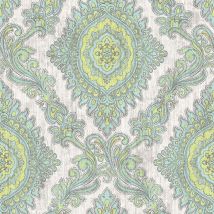 Wallquest - Villa Rosa Damask Green Wallpaper Floral Classic Acrylic Coated