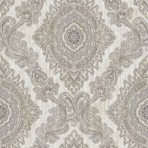 Wallquest - Villa Rosa Damask Silver Wallpaper Floral Classic Acrylic Coated
