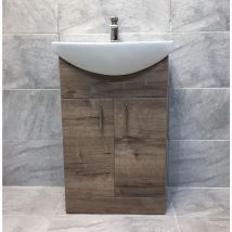 Hydros - Walnut Oak Finish Vanity Basin Sink Unit 550mm Bathroom Storage Driftwood, With Amy Curved Tap - Walnut Oak