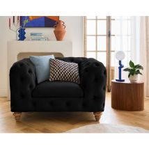Walter - fauteuil chesterfield en velours - pieds bois
