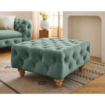 Lisa Design - Walter - pouf chesterfield en velours - pieds bois