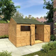 10 x 10 Modular Workshop Wooden Garden Shed Shiplap Reverse Apex Storage Sheds Double Door - Waltons