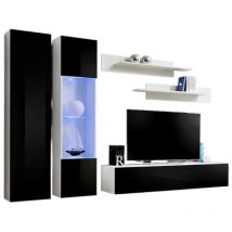 Meublorama - Wand-TV-Möbel Set fly-a in Schwarz und Weiß mit led