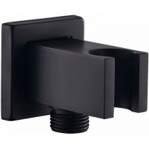 Famille - Wandanschlussbogen mit Handbrausehalter, 1/2′′ quadratischer Messing-Brauseschlauchanschluss, Wand-Wasserauslass-Winkelstück, schwarz