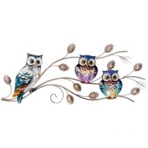 Harms - Wand Behang Eulen Design Garten Zweig Terrassen Außen Dekoration mehrfarbig 507222