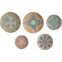 Wanddekoration Mehrfarbig Seegras 5er Set Rund Teller Kreise Handgeflochten Wandkörbe Boho Stil Flur Wohn-, Schlaf- und Esszimmer