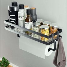 Gewürzregal Zur Wandmontage Ohne Bohren, Ablageregal, Gewürzregal Zum Aufhängen Mit Küchenrollenhalter Und 4 Abnehmbaren Haken, Küchenregal, 35 Cm 