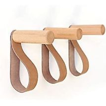 Wandhaken Aus Leder, Wandhaken Aus Holz, Wandgarderobe Zum Aufhängen Von Taschen, Handtüchern Und Mänteln, Skandinavisches Dekor (3er-set)
