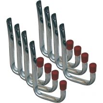 Secotec - vasalat Wandhaken U-Form zum Schrauben Gerätehalter mit roter Endkappe 120x82x41mm, Stahl verzinkt 8 Stück