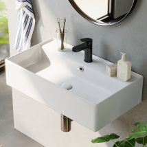 Horow - Wandhalterung, Rechteckig, Badezimmer-waschbecken, Weißes Porzellan, Keramik, Kleines Gefäß, Moderner Waschtisch, Klassisches Waschbecken, 55 