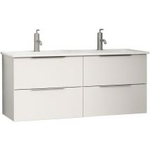 Kassia - Wandhängender Badezimmerschrank Alaska 120x60x45 cm mit Doppelwaschbecken und 4 Soft-Close-Schubladen, Hochglanzweiß –