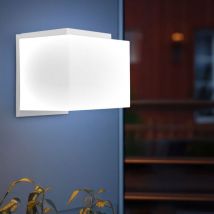 Wandlampe Außenleuchte Wandleuchte Fassadenlampe Haustürlampe, Alu Glas weiß , 1x E27, LxBxH 12 x 12 x 13 cm