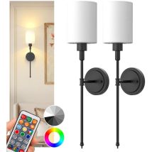 Wandlampe Mit Fernbedienung Zylinderförmiger Stoffschirm Mattschwarz 2er Pack Mit Aufladebirne