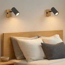 Wandlampe Wandleuchte Holzlampe Wohnzimmerlampe braun, mit verstellbarem Spot, Metall schwarz graphit braun, 1x GU10, BxH 7x10 cm, 2er Set
