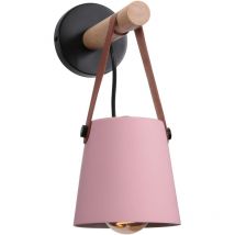 Axhup - Wandleuchte aus Holz Innen, Moderne Wand Lampe mit Leder Lampenschirm, Eisen Wandbehang Lampe für Schlafzimmer Wohnzimmer Korridor (Rosa)