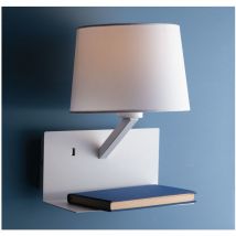 Wandlampe ciak Weiß mit Stoff Lampenschirm, usb Lampe mit Ladefunktion & Ablage