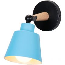 Wandleuchte Holz, Moderne Wandlampe Innen mit Metall Lampenschirm, Wandstrahler Art Licht Decor für Wohnzimmer Schlafzimmer (Blau)