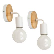 Wandleuchte Innen 2 Stück, Vintage Wandlampe 180° Drehbare, Wandstrahler E27 Fassung für Schlafzimmer Wohnzimmer Treppen (Weiß)