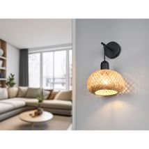 Wandleuchte leonie mit Schalter & Korb Lampenschirm aus Bambus, Höhe 30cm