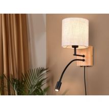 Wandleuchte nilam mit led Leselampe & rundem Stoffschirm in Beige, Höhe 30cm
