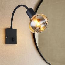 Wandleuchte Glas Spotleuchte schwenkbar Wandstrahler Wohnzimmer schwarz rauch Flexo, Metall amber, 1x E14 Fassung, LxBxH 35,5x10,5x46,5 cm