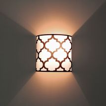 Licht-erlebnisse - Wandleuchte Weiß Schwarz E14 Stoff Schirm Retro Muster Wandlampe