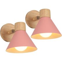 Wandleuchten Moderne Innen Wandlampe Holz Metall E27 Drehbarer Für Schlafzimmer Wohnzimmer Flur Cafét - Ø18cm Rosa, 2pcs