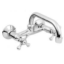 Retro Wandarmatur Typ C – 20 cm – verchromtes Messing – exzentrische Anschlüsse – nostalgisches Design für Küche und Bad