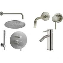 Paffoni - Wandmontiertes Waschbecken-mischbatterie-set, Bidet- Und Duschset In Stahloptik Light Kitlig8st