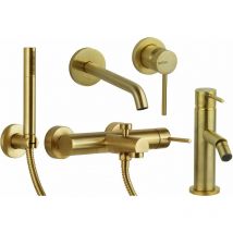 Gattoni Rubinetteria - Wandmontiertes Waschtischmischer-Set, Bidetmischer und Badewannen-Set in gebürsteter Goldfarbe Gattoni Easy KITEASYSG9