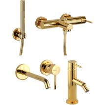 Wandmontiertes Waschtischmischerset, Bidetmischer und Badewannenset in Goldfarbe Gattoni Easy KITEASYDO9
