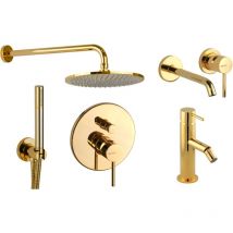 Wandmontiertes Waschtischmischerset, Bidetmischer und Duschset in Goldfarbe Gattoni Easy KITEASYDO6