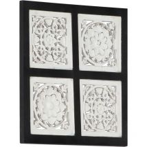 Handgeschnitztes Wandpaneel mdf 40x40x1,5 cm Schwarz und Weiß vidaXL