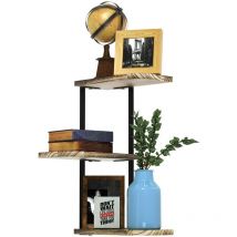 Unho - Wandregal Eckregal mit 3 Ablagen, Rustikales Schweberegal Hängeregal Bücherregal für Wohnzimmer, Büro, Schlafzimmer, Flur,Küche