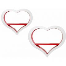 BHP - 2x Wandregal Wohnzimmer, 1 Fach Herzform, Dekoregal, Romantische Aufbewahrung, Belastbarkeit bis 5 kg, Holz, weiß rot, LxBxH 45x8,5x38 cm